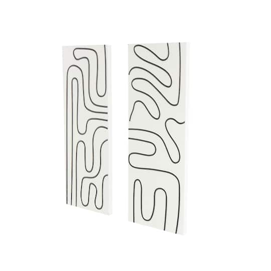 32" x 12" White Wood Geometric Wall Art Set with Black Accents